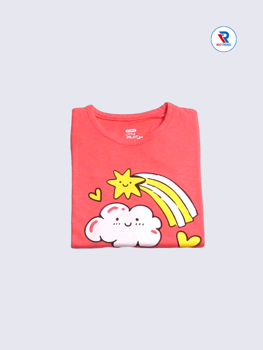 Girls Full Sleeve T-Shirt 03 to 06yrs in Dark Coral Pink Color(Folded)-RioTrend
