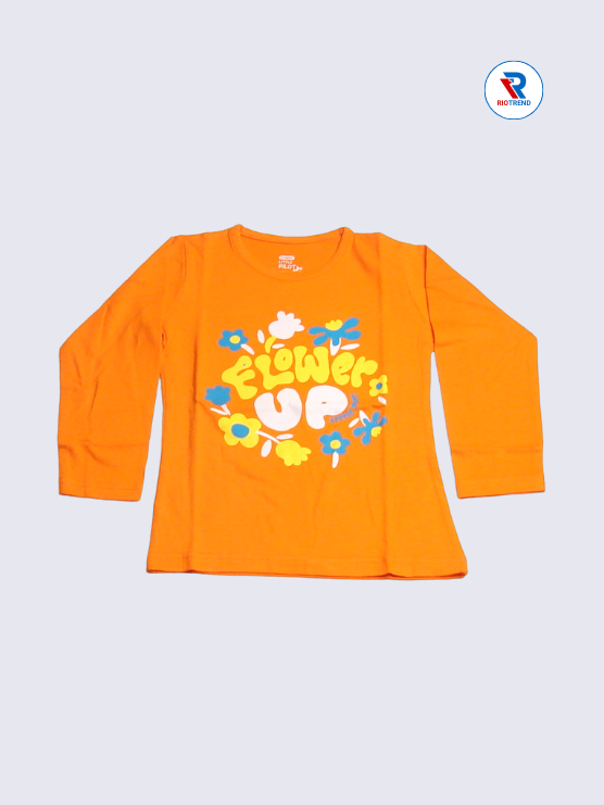 Girls Full Sleeve T-Shirt 05-06yrs in Vivid Orange Color(Front)-RioTrend