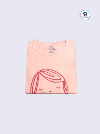 Girls Full Sleeve T-Shirt 09-10yrs in Pale Pink Color(Folded)-RioTrend