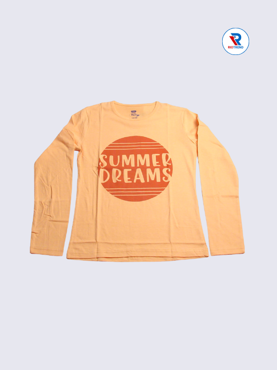 Girls Full Sleeve T-Shirt 09-10yrs in Peach Color(Front)-RioTrend