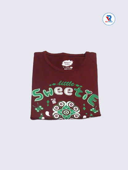 Girls Full Sleeve T-Shirt 11-12yrs in Dark Scarlet Color(Folded)-RioTrend