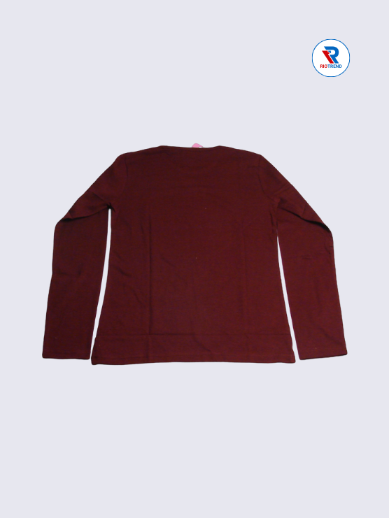 Girls Full Sleeve T-Shirt 11-12yrs in Dark Scarlet Color(Back)-RioTrend
