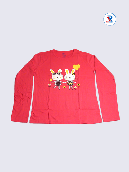 Girls Full Sleeve T-Shirt 15-16yrs in Deep Pink(Front)-RioTrend