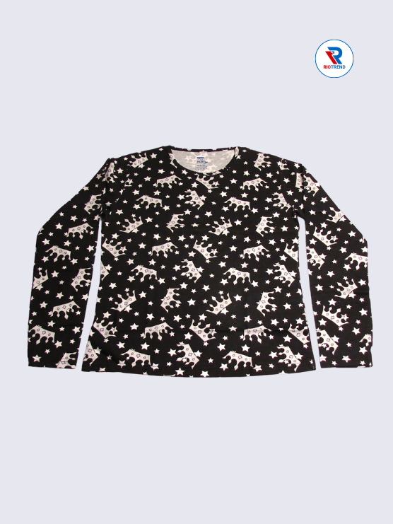 Girls Full Sleeve T-Shirt 15-16yrs in Ebony(Front)-RioTrend