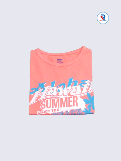 Girls T-Shirt 05-06yrs in Coral Pink Color(Folded)-RioTrend