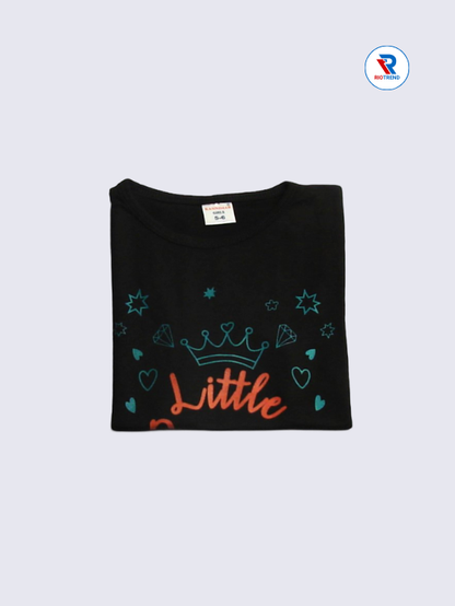 Girls T-Shirt 05 to 08yrs in Black Color(Folded)-RioTrend