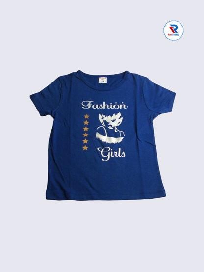 Girls T-Shirt 05 to 08yrs in Blue Color(Front)-RioTrend