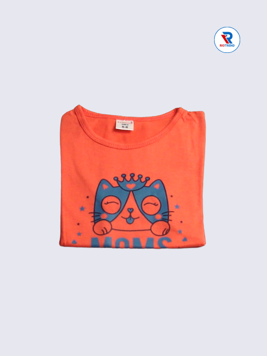 Girls T-Shirt 05 to 08yrs in Coral Color(Folded)-RioTrend