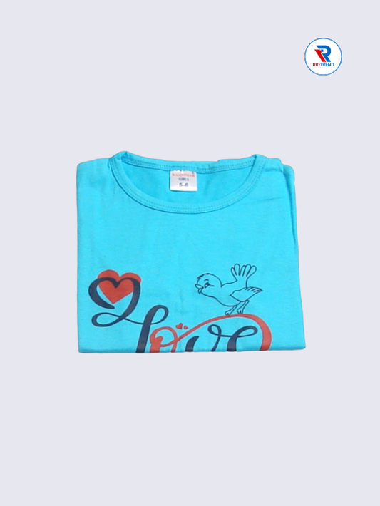 Girls T-Shirt 05 to 08yrs in Cyan Color(Folded)-RioTrend