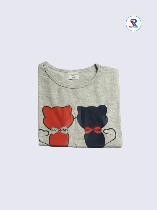 Girls T-Shirt 05 to 08yrs in Gray Color(Folded)-RioTrend