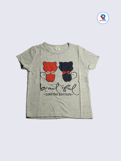 Girls T-Shirt 05 to 08yrs in Gray Color(Front)-RioTrend