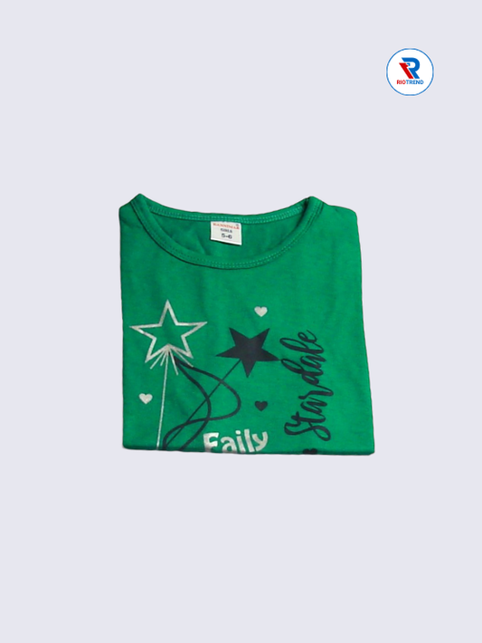Girls T-Shirt 05 to 08yrs in Green Color(Folded)-RioTrend