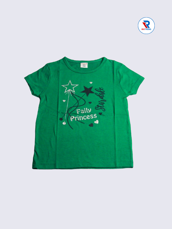 Girls T-Shirt 05 to 08yrs in Green Color(Front)-RioTrend
