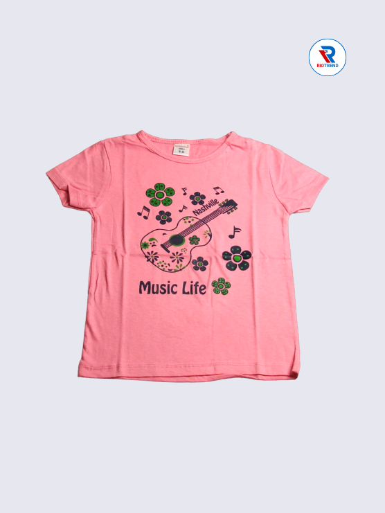 Girls T-Shirt 05 to 08yrs in Pink Color(Front)-RioTrend