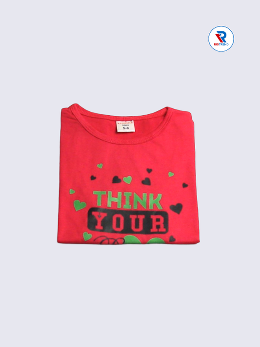 Girls T-Shirt 05 to 12yrs in Dark Pink Color(Folded)-RioTrend