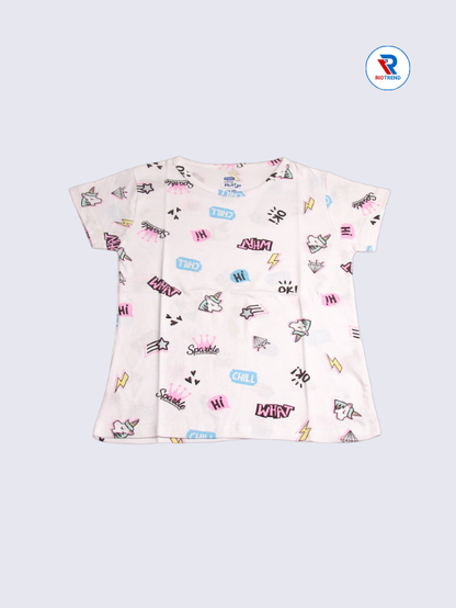 Girls T-Shirt 07-08yrs in White Color(Front)-RioTrend