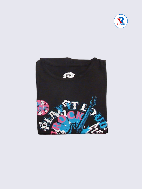 Girls T-Shirt 09-10yrs in Black Color(Folded)-RioTrend
