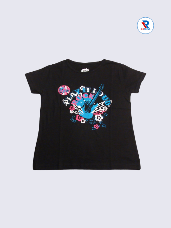 Girls T-Shirt 09-10yrs in Black Color(Front)-RioTrend