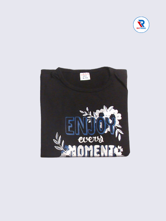 Girls T-Shirt 09 to 12yrs in Black Color(Folded)-RioTrend