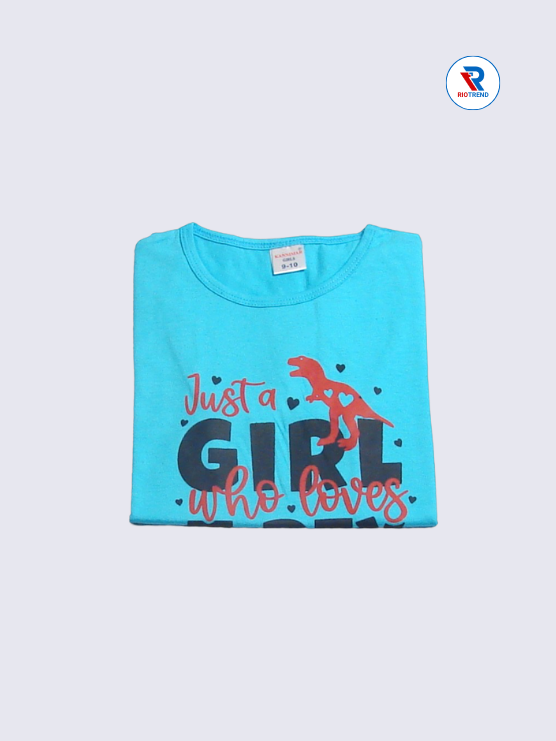 Girls T-Shirt 09 to 12yrs in Cyan Color(Folded)-RioTrend