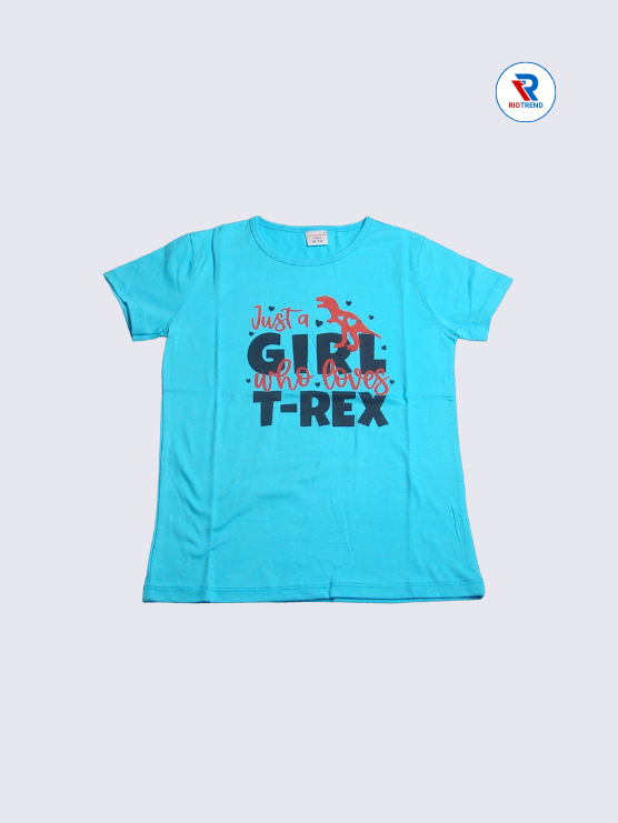 Girls T-Shirt 09 to 12yrs in Cyan Color(Front)-RioTrend
