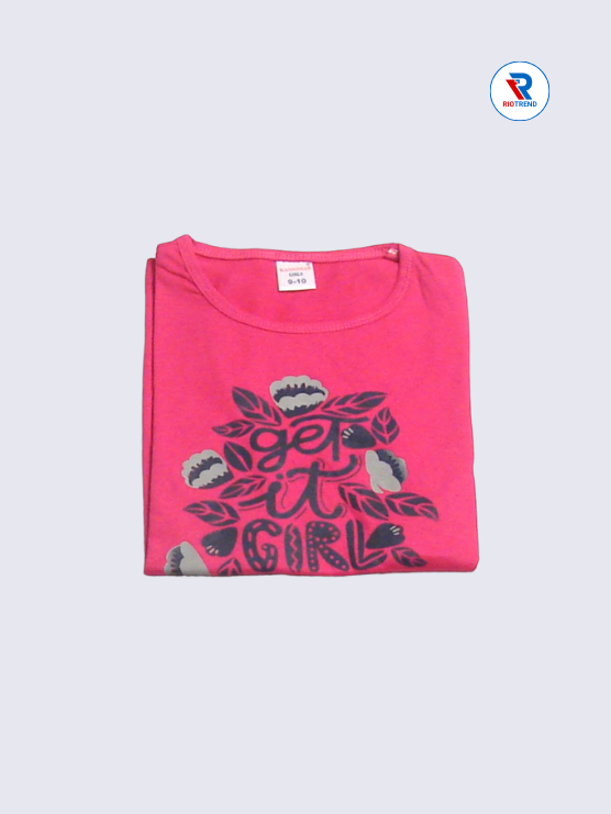 Girls T-Shirt 09 to 12yrs in Dark Pink Color(Folded)-RioTrend
