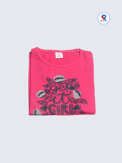 Girls T-Shirt 09 to 12yrs in Dark Pink Color(Folded)-RioTrend