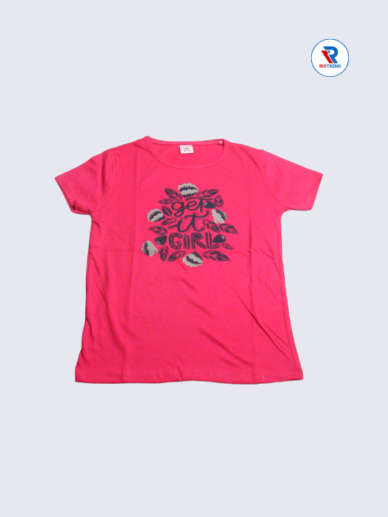 Girls T-Shirt 09 to 12yrs in Dark Pink Color(Front)-RioTrend