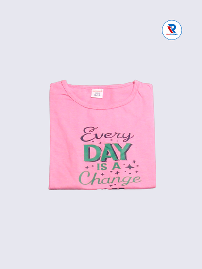 Girls T-Shirt 09 to 12yrs in Pink Color Color(Folded)-RioTrend