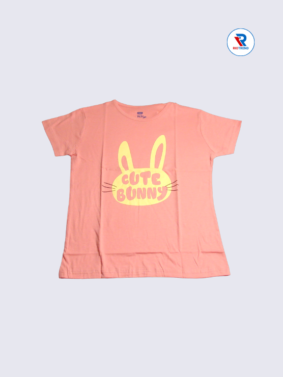 Girls T-Shirt 11 to 14yrs in Salmon Pink(Front)-RioTrend
