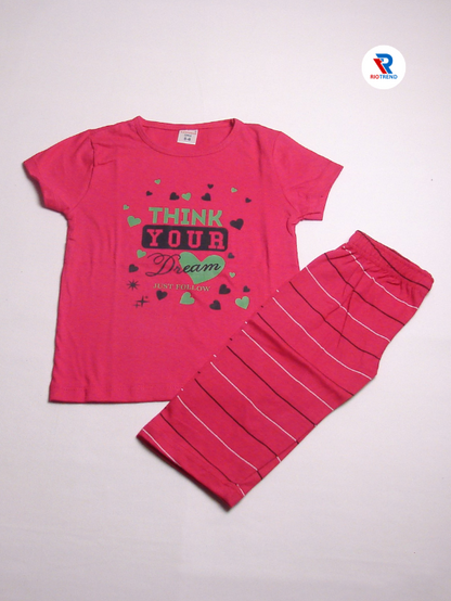 Girls 3/4 Set Cotton Dark Pink Color