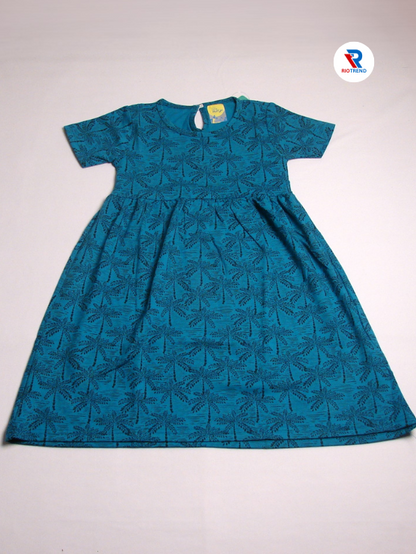 Girls Frock Sleeve Dark Sky Blue Color