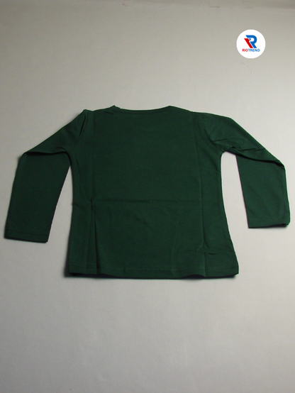 Girls Cotton Full Sleeve T-Shirt Dark Green Color