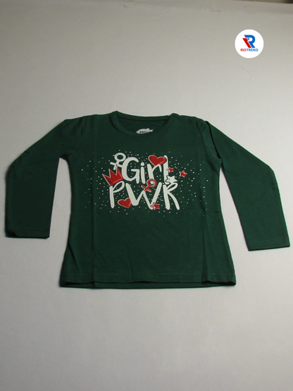 Girls Cotton Full Sleeve T-Shirt Dark Green Color