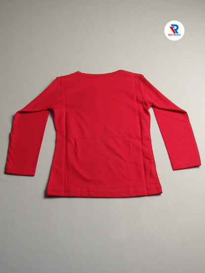 Girls Cotton Full Sleeve T-Shirt Dark Pink Color