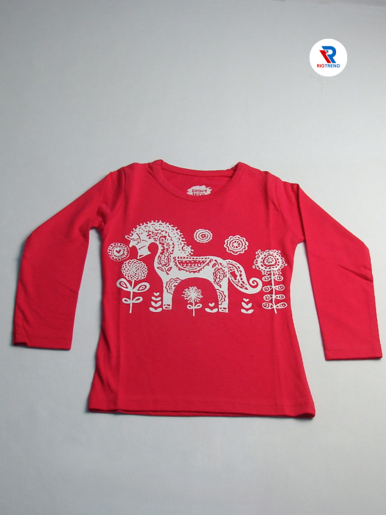 Girls Cotton Full Sleeve T-Shirt Dark Pink Color