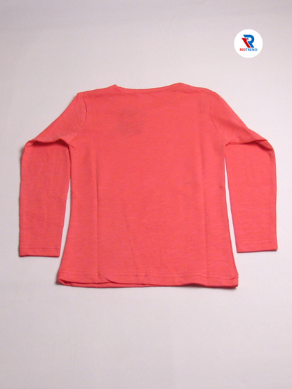 Girls Cotton Full Sleeve T-Shirt Dark Coral Pink Color