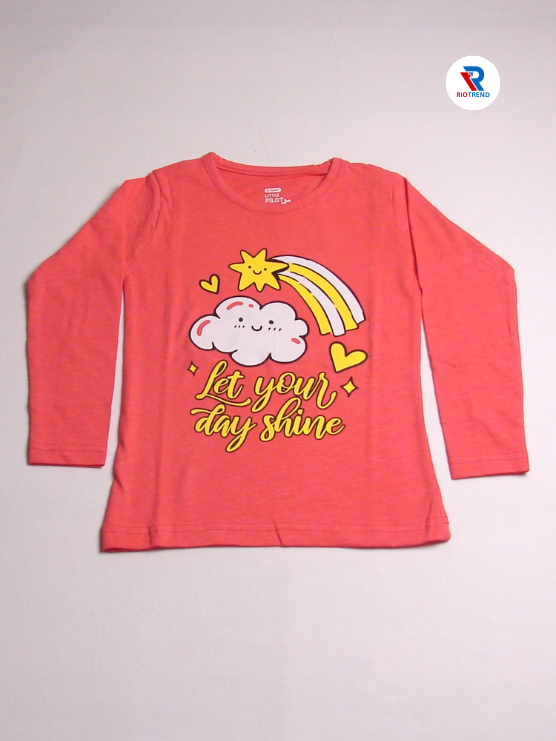 Girls Cotton Full Sleeve T-Shirt Dark Coral Pink Color