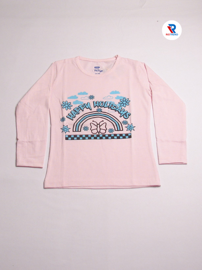 Girls Full Sleeve Cotton T-Shirt Linen Color