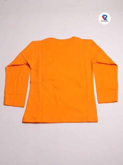 Girls Full Sleeve Cotton T-Shirt Vivid Orange Color