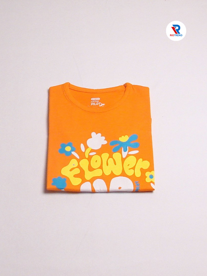 Girls Full Sleeve Cotton T-Shirt Vivid Orange Color