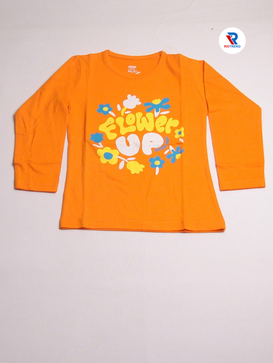 Girls Full Sleeve Cotton T-Shirt Vivid Orange Color