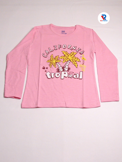 Girls Cotton Full Sleeve T-Shirt Carnation Pink