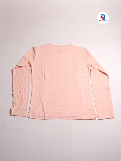 Girls Cotton Full Sleeve T-Shirt Pale Pink Color