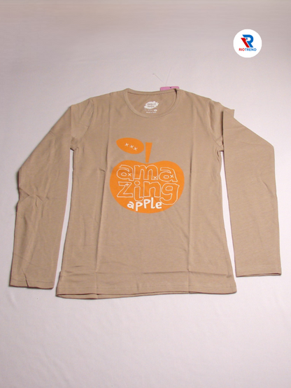 Girls Cotton Full Sleeve T-Shirt Copper Brown