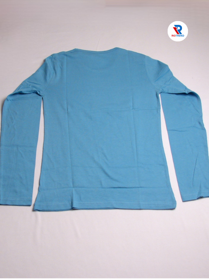 Girls Cotton Full Sleeve T-Shirt Steel Blue Color