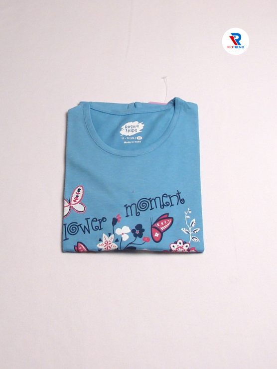 Girls Cotton Full Sleeve T-Shirt Steel Blue Color