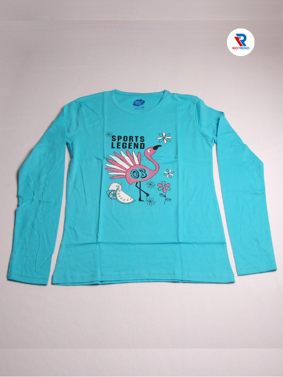 Girls Cotton Full Sleeve T-Shirt Cyan Color