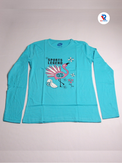 Girls Cotton Full Sleeve T-Shirt Cyan Color