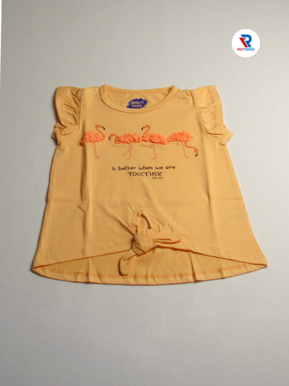 Girls Half Sleeve Knot Top Light Orange Color